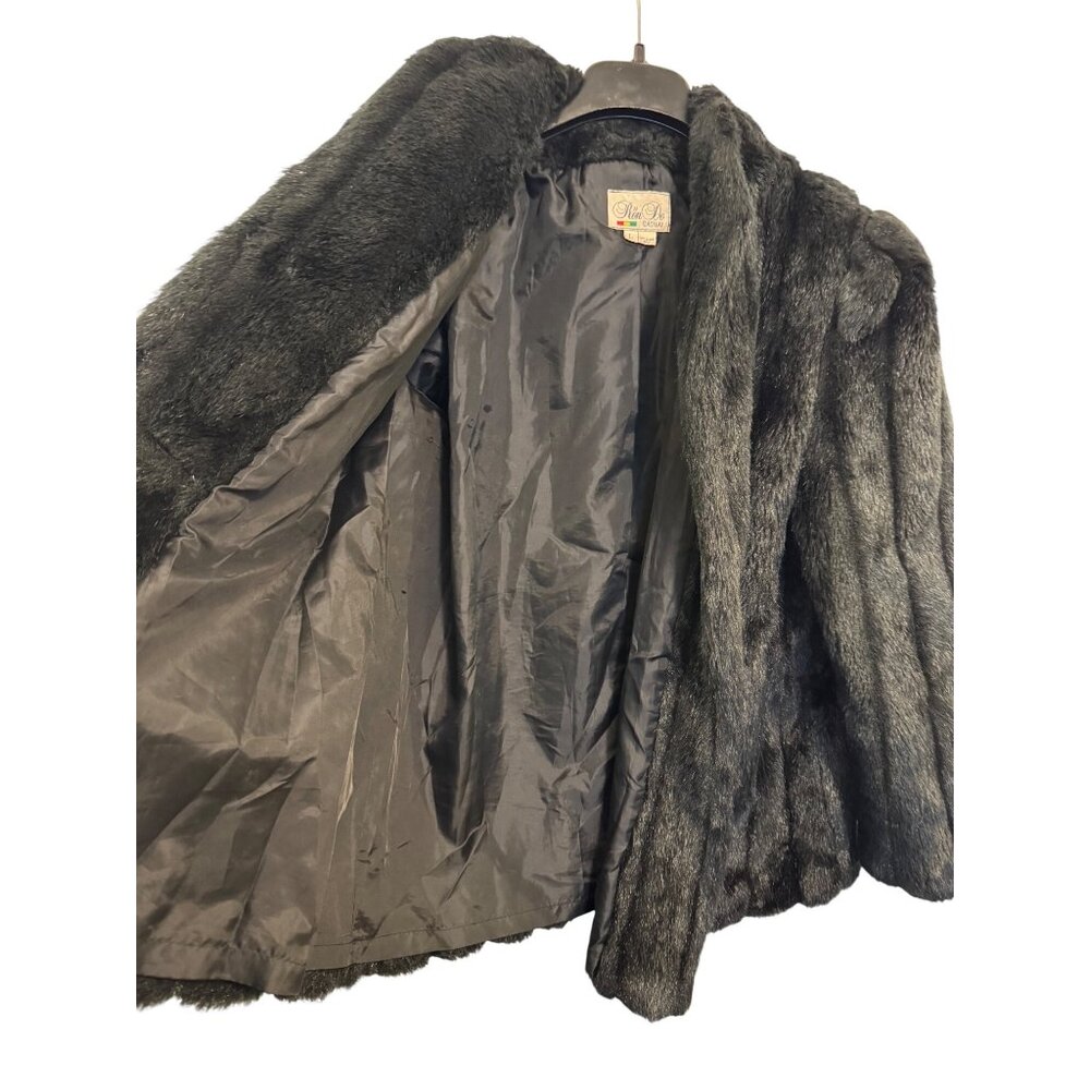 Vintage Ron Do Faux Fur Jacket Black L Large Open Front - Picture 3 of 8